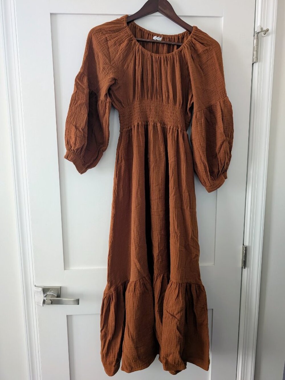Emme Mama Eliza Maternity Dress cinnamon brown Cotton Gauze size M